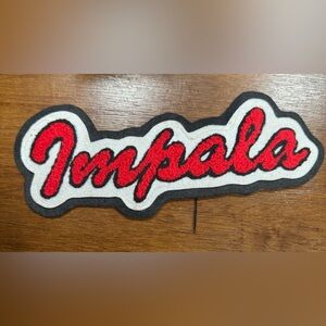 🆕 Impala Red and White Embroidered Patch on black background
